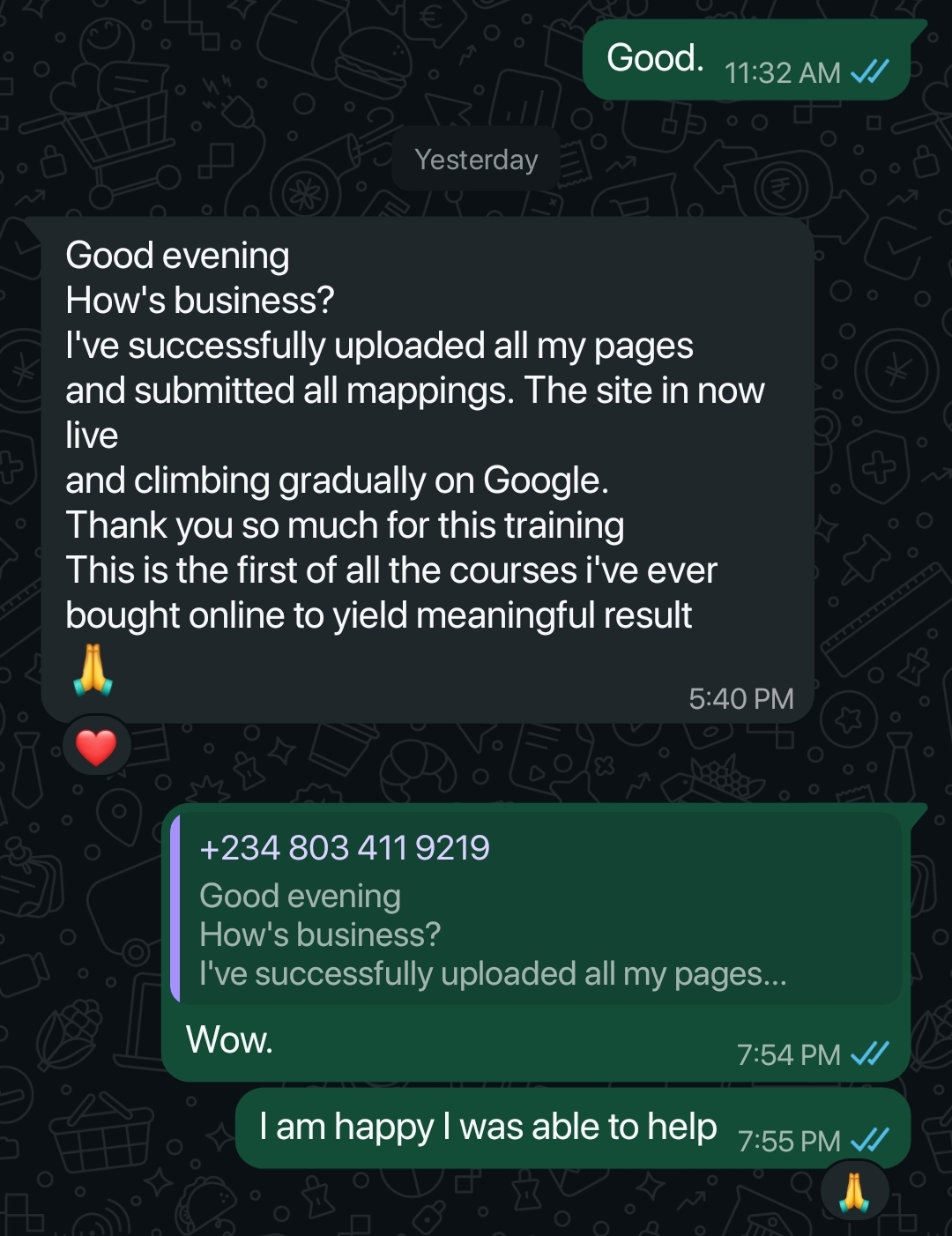 Student WhatsApp message